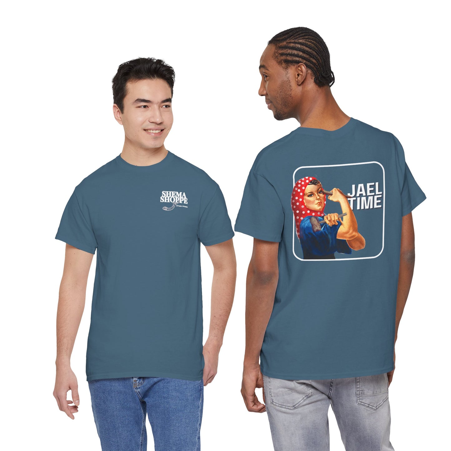 'Jael Time' Humorous Bible Story T-Shirt with Tent Peg and Hammer Design Cotton Tee