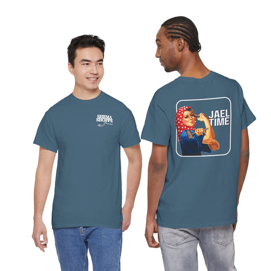 'Jael Time' Humorous Bible Story T-Shirt with Tent Peg and Hammer Design Cotton Tee