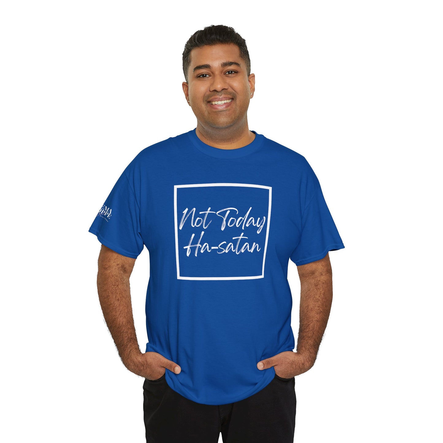 "Not Today Ha-satan" Cotton Tee Minimal Script Graphic Tee