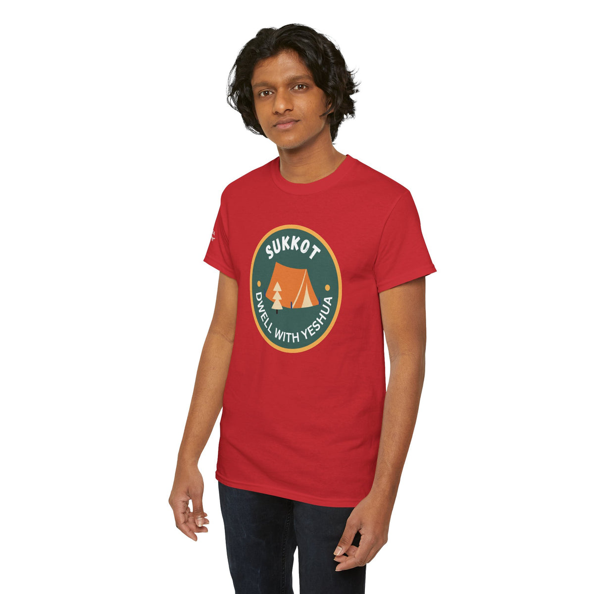 Sukkot Camping Tee — “Dwell With Yeshua” Biblical Feast T‑Shirt