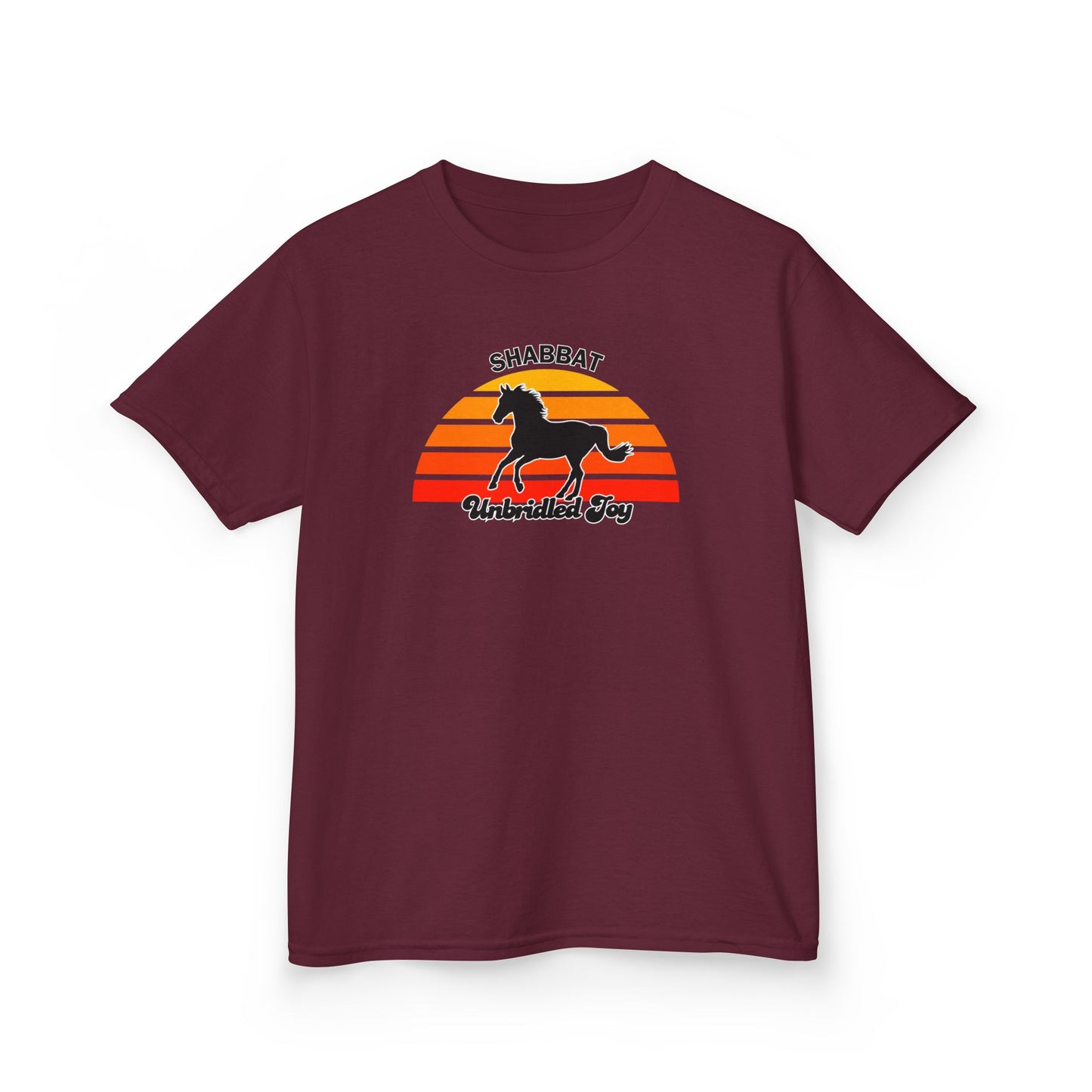 Kids T‑Shirt — 'Shabbat Unbridled Joy' Horse Sunset Graphic