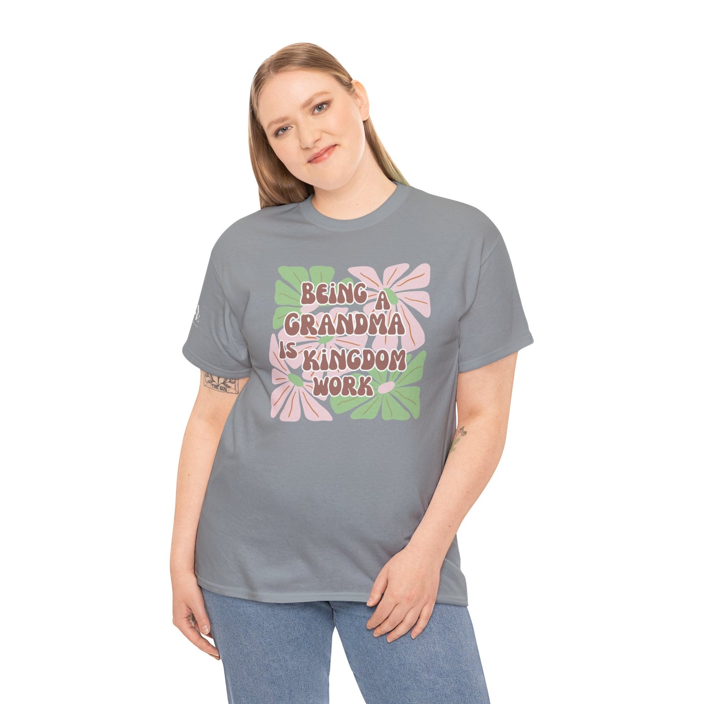 Being A Grandma Is Kingdom Work T-Shirt — Floral Retro Grandmother Appreciation Gift
