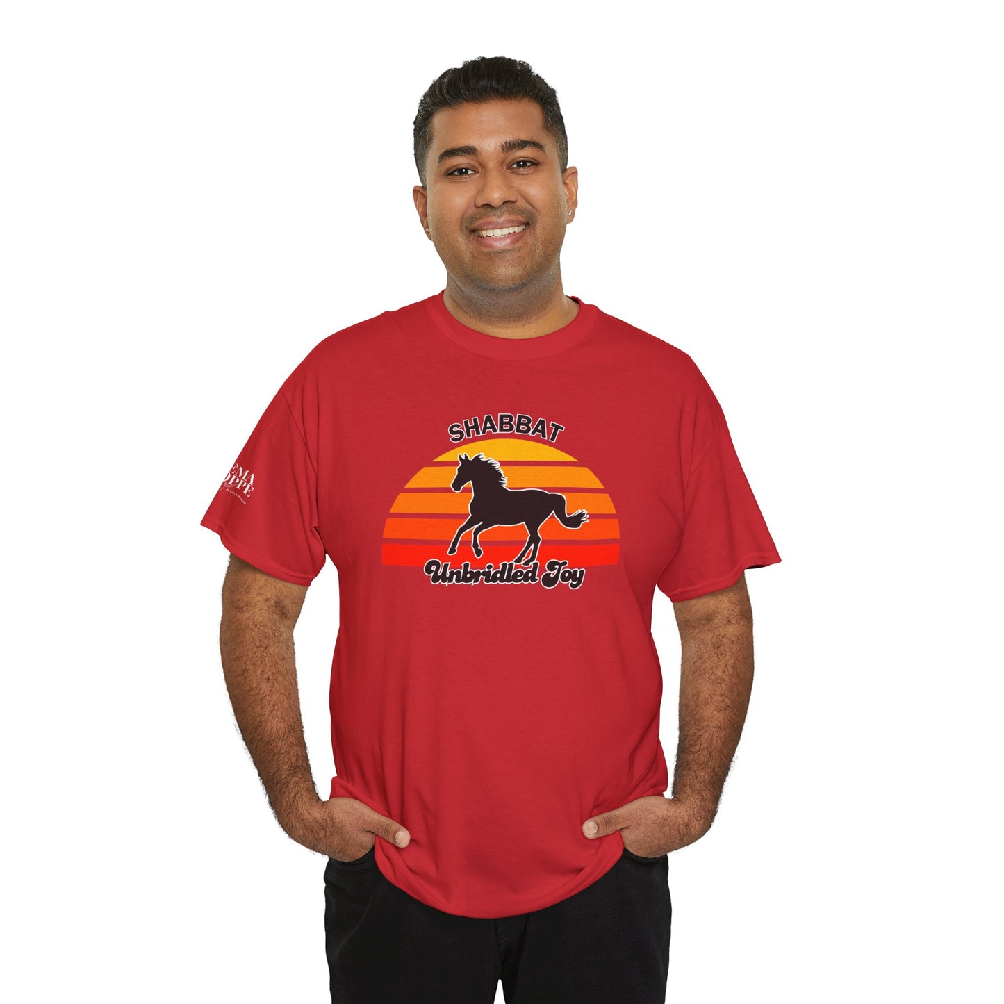 Shabbat Unbridled Joy Tee — Retro Horse Sabbath Sunset T‑Shirt