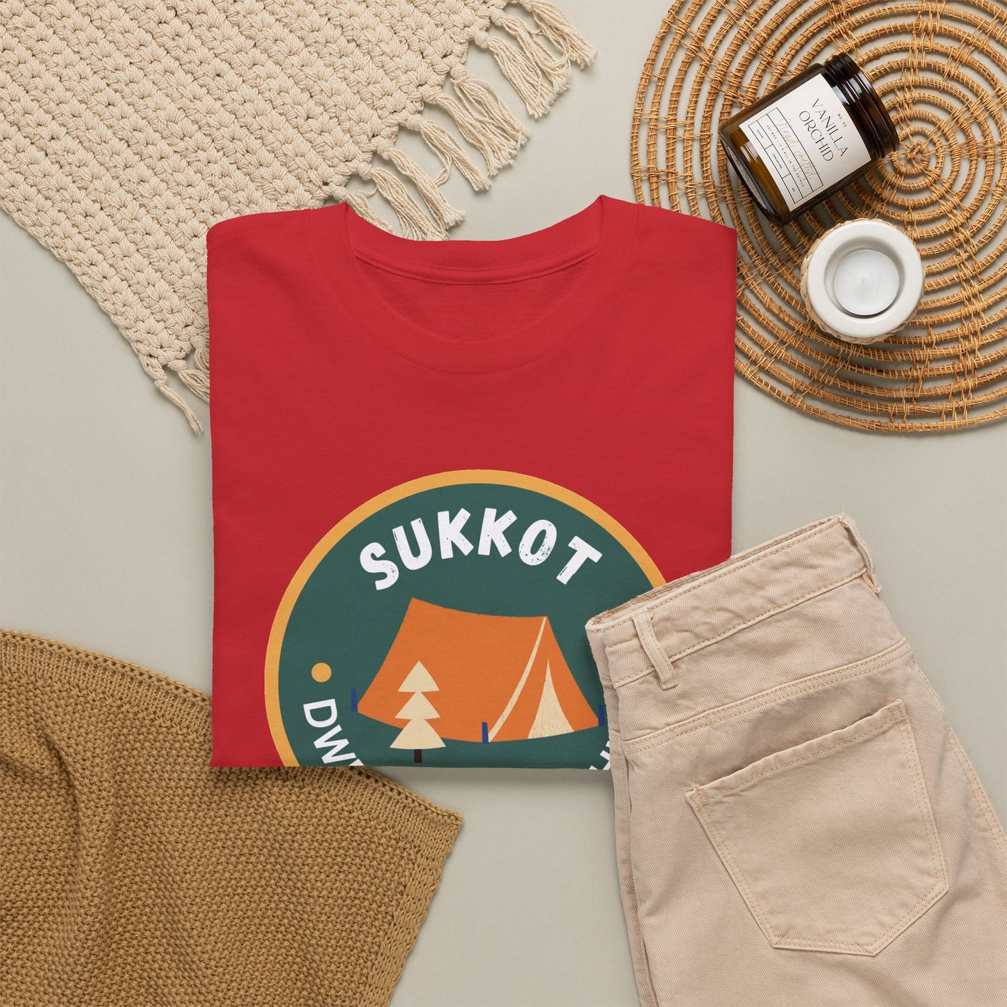 Sukkot Camping Tee — “Dwell With Yeshua” Biblical Feast T‑Shirt