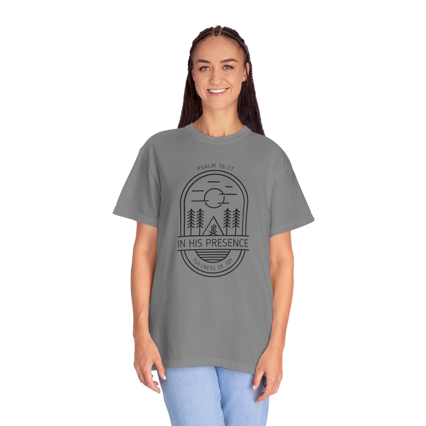 In His Presence T-Shirt — Psalm 16:11 Bible Verse Nature Comfort Colors Cotton Shirt