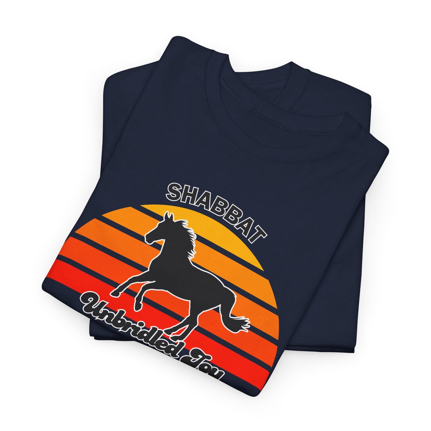 Shabbat Unbridled Joy Tee — Retro Horse Sabbath Sunset T‑Shirt
