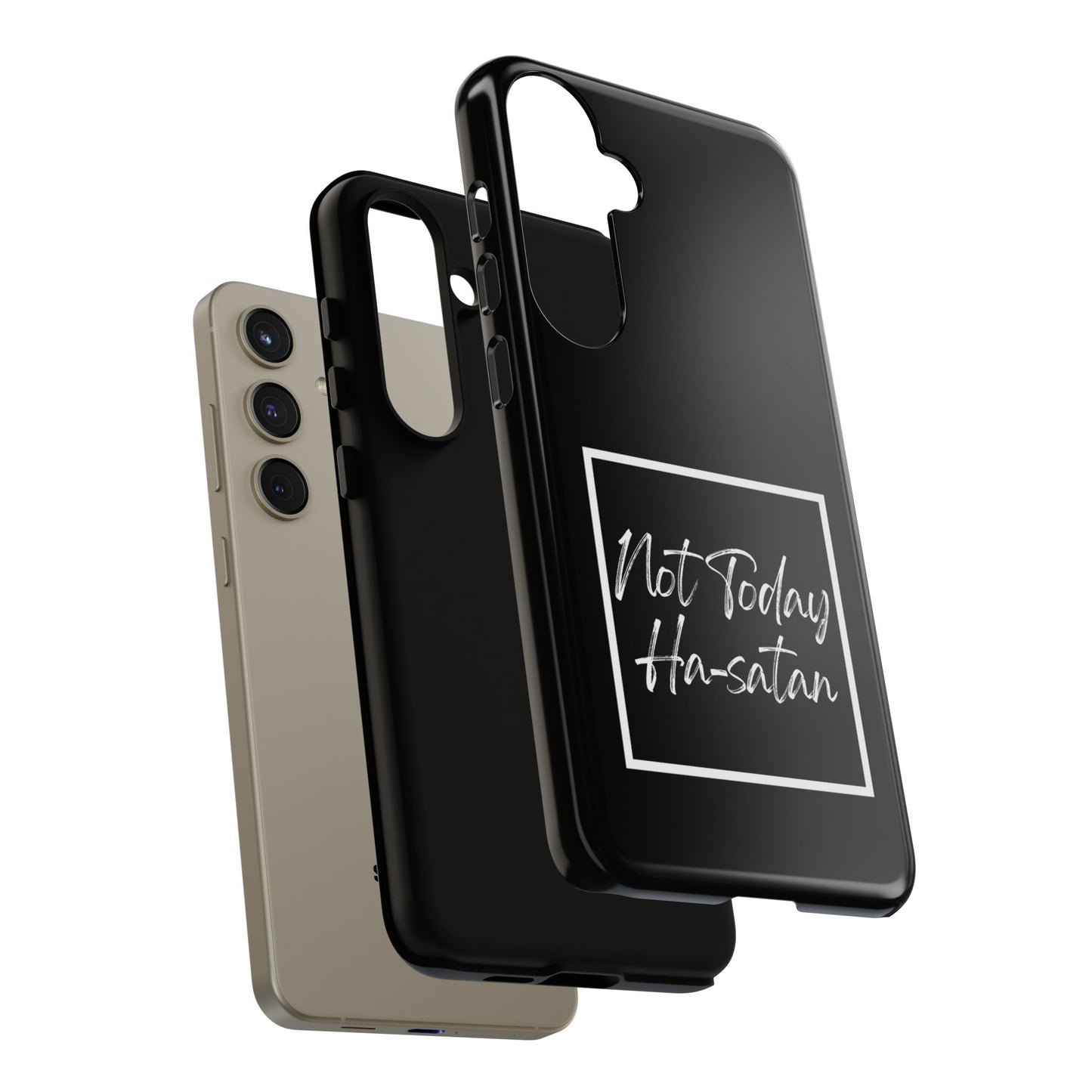Phone Case- “Not Today Ha-satan” Black Tough Protective Cover Hebrew Humor