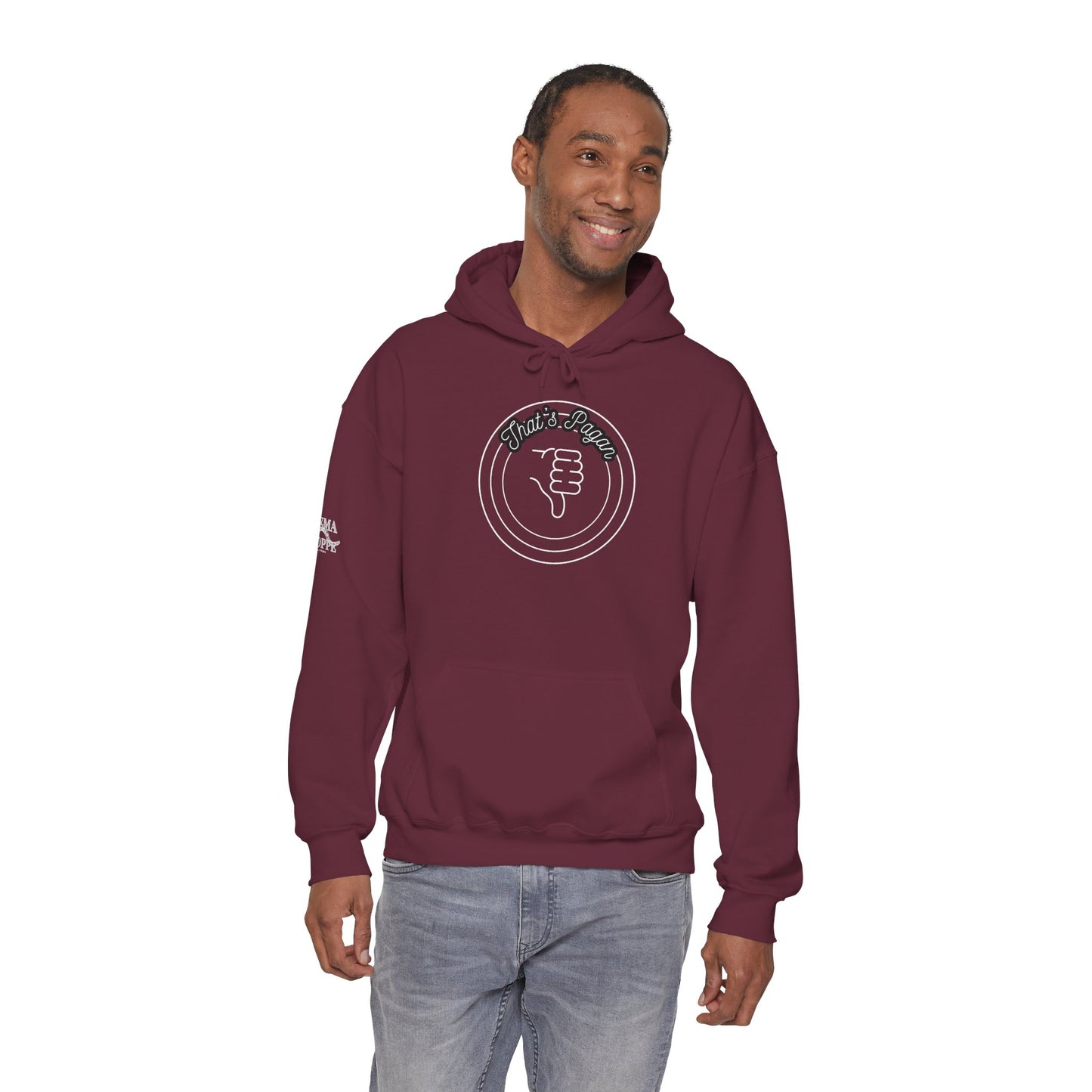Thar's Pagan Thumbs Down Circle Hoodie — Retro Grunge Anti-Approval Graphic Sweatshirt