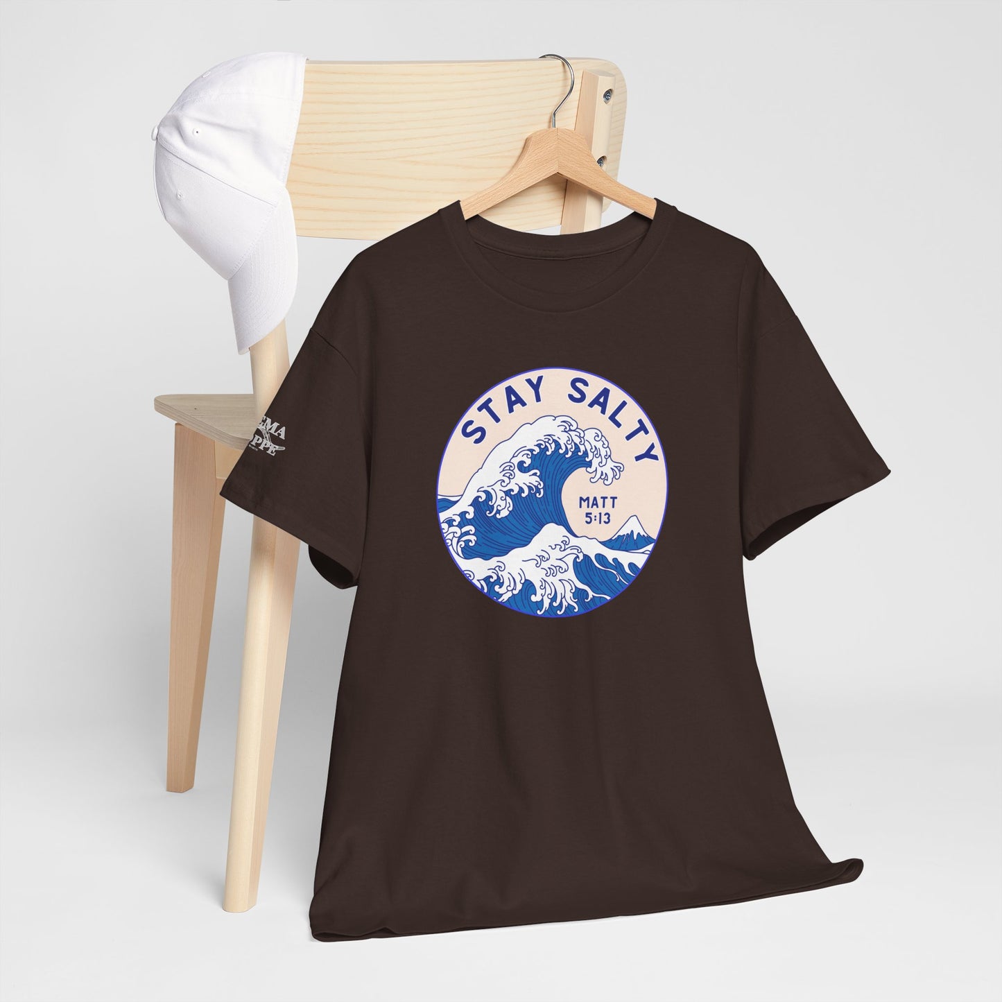 Stay Salty Surf T-Shirt — Coastal Wave Graphic with Matthew 5:13 (Hokusai-Inspired)