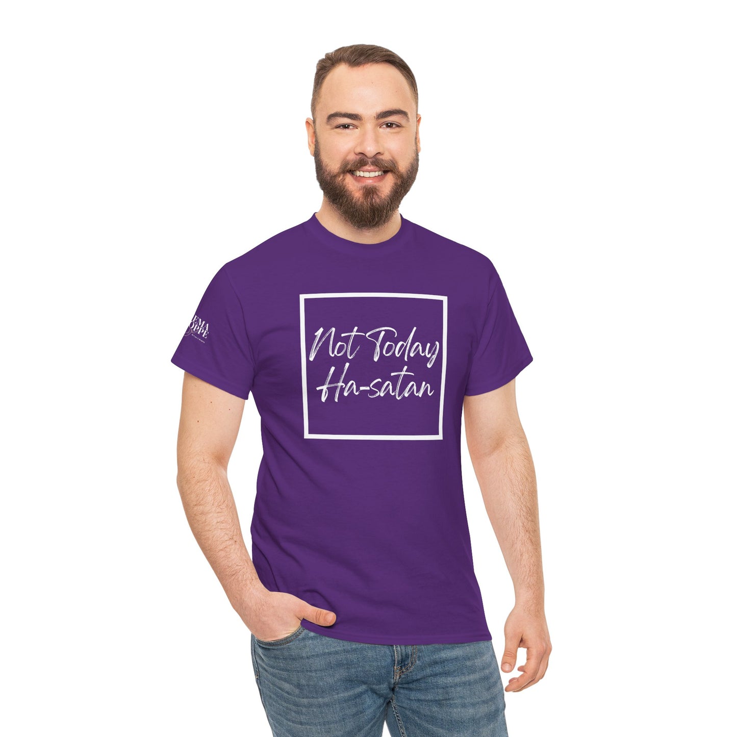 "Not Today Ha-satan" Cotton Tee Minimal Script Graphic Tee