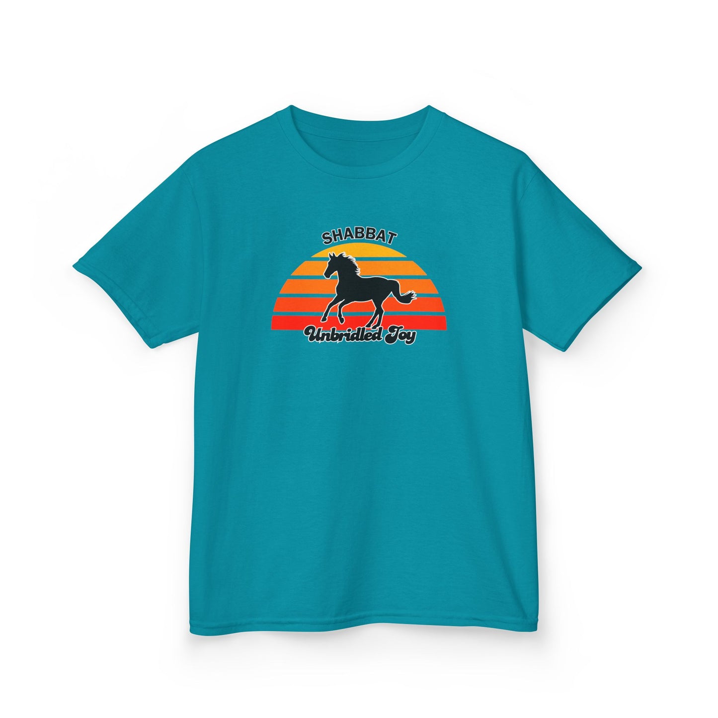 Kids T‑Shirt — 'Shabbat Unbridled Joy' Horse Sunset Graphic