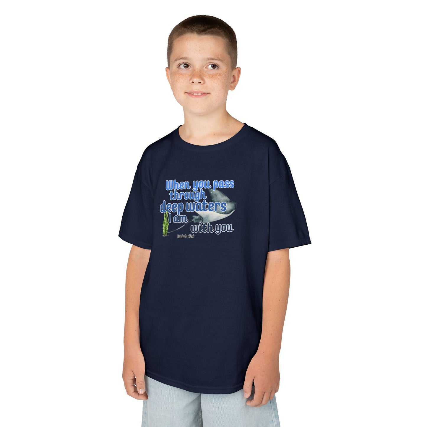 "When you pass through deep waters I am with you" Stingray Bible Verse Shirt Kid's Shirt