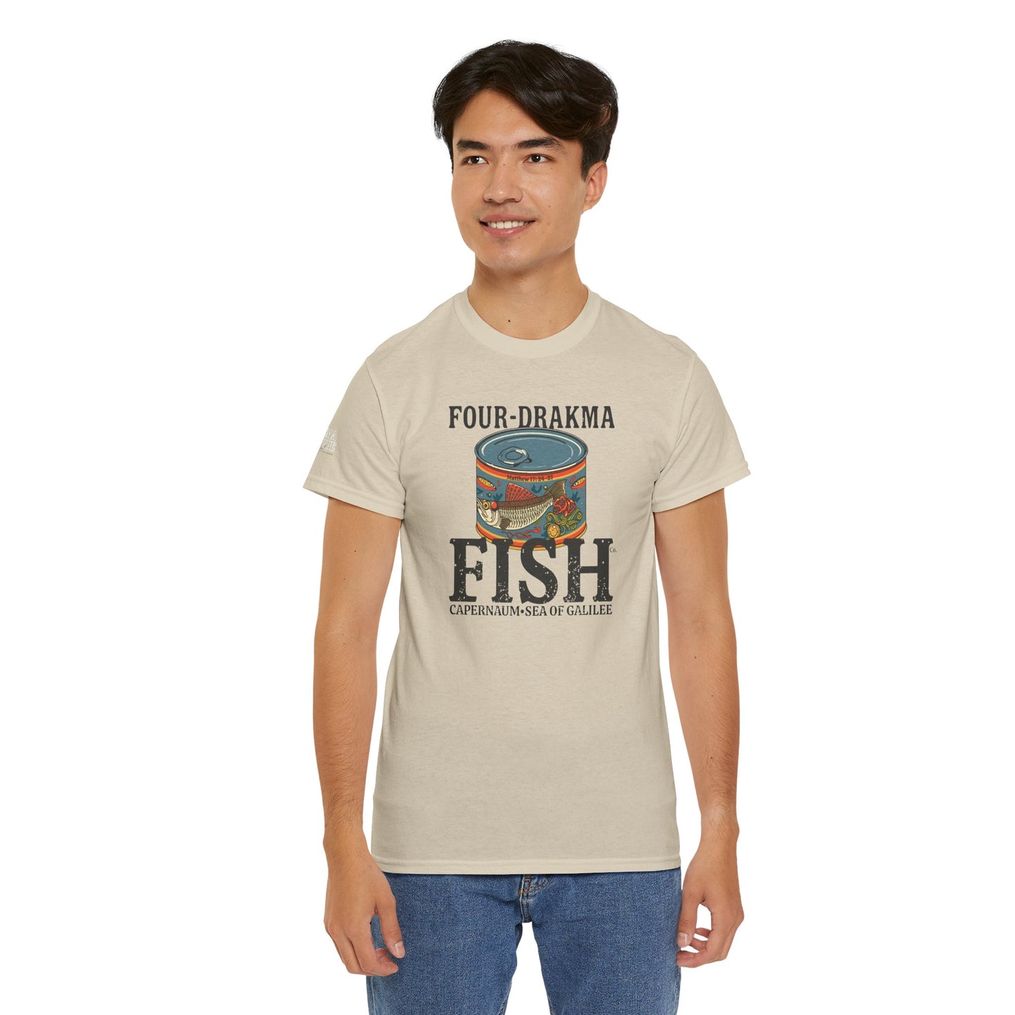 Vintage Four-Drachma Fish Co Matthew 17:24-27 Unisex Tee for Fishermen and Bible Enthusiasts