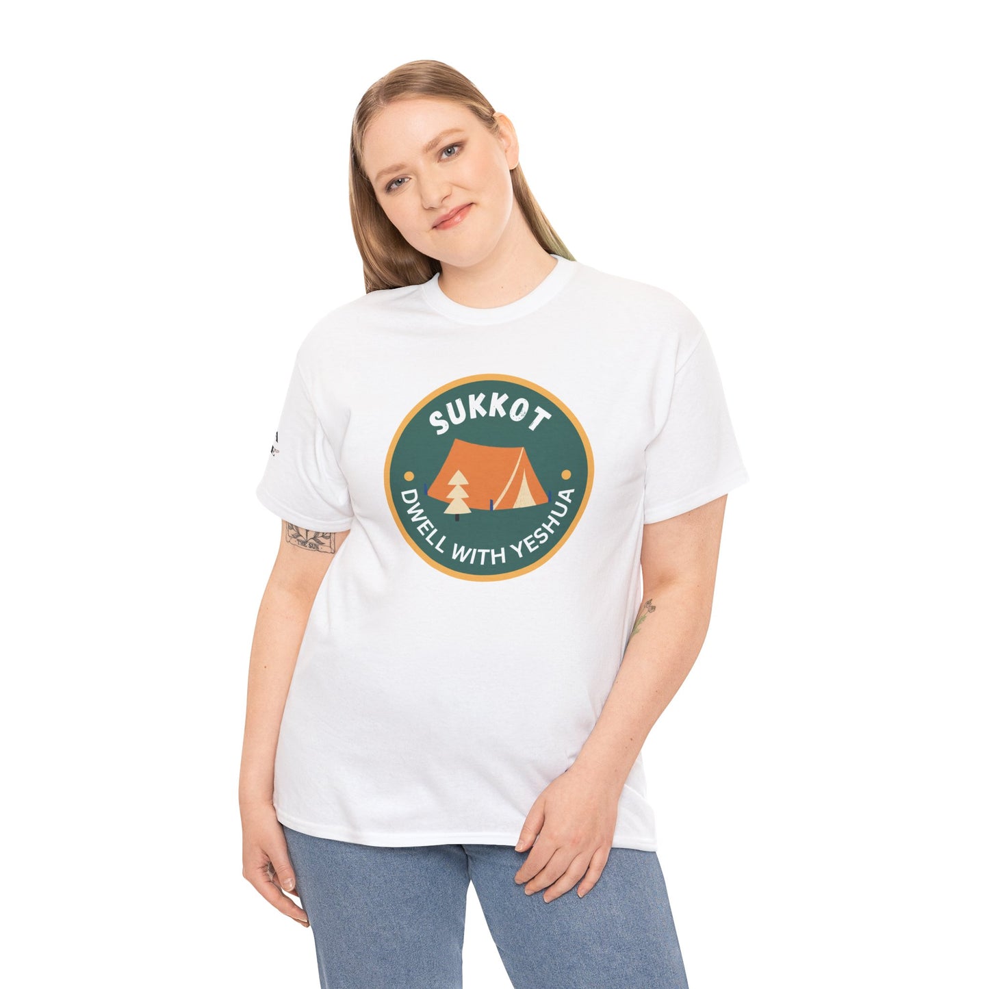Sukkot Camping Tee — “Dwell With Yeshua” Biblical Feast T‑Shirt