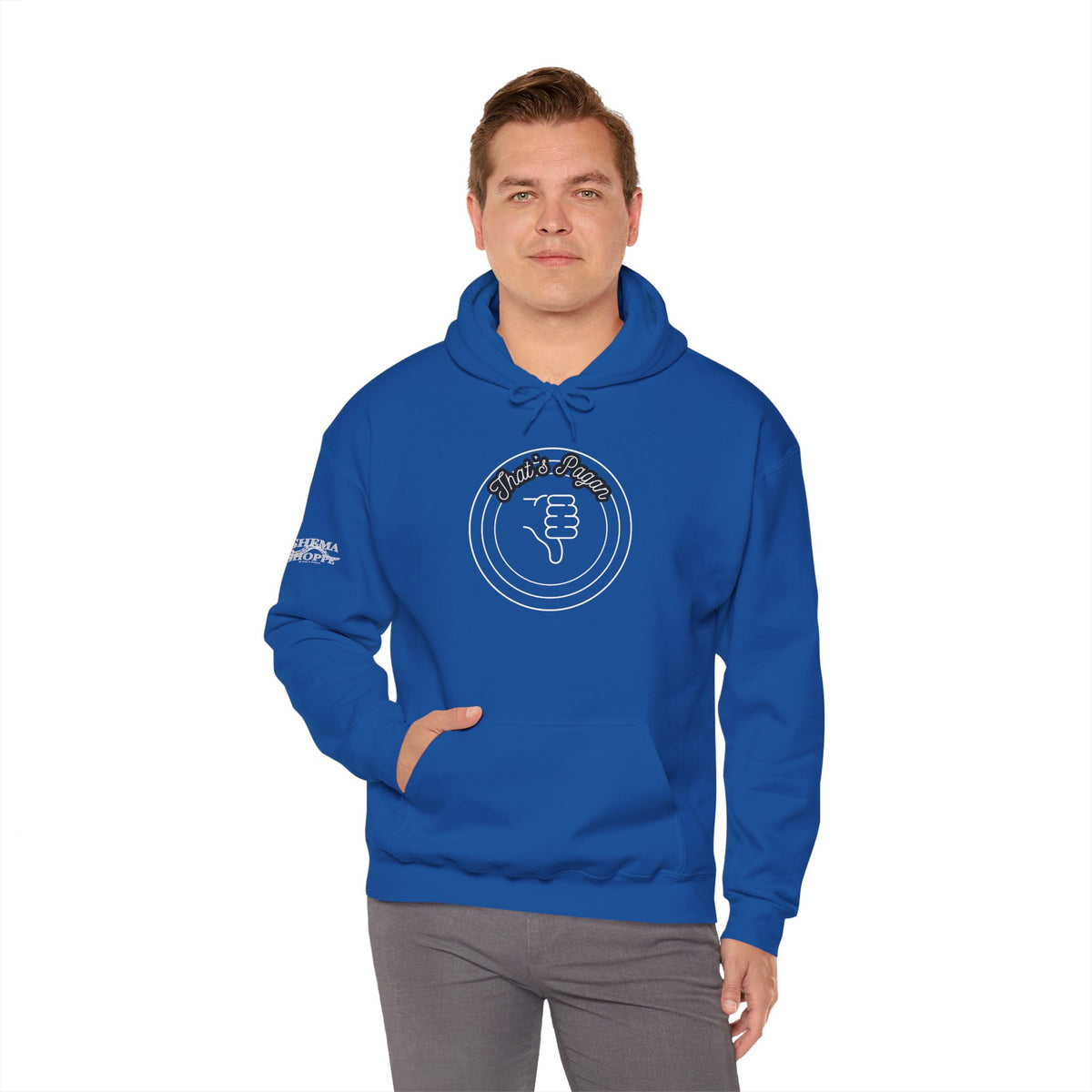 Thar's Pagan Thumbs Down Circle Hoodie — Retro Grunge Anti-Approval Graphic Sweatshirt