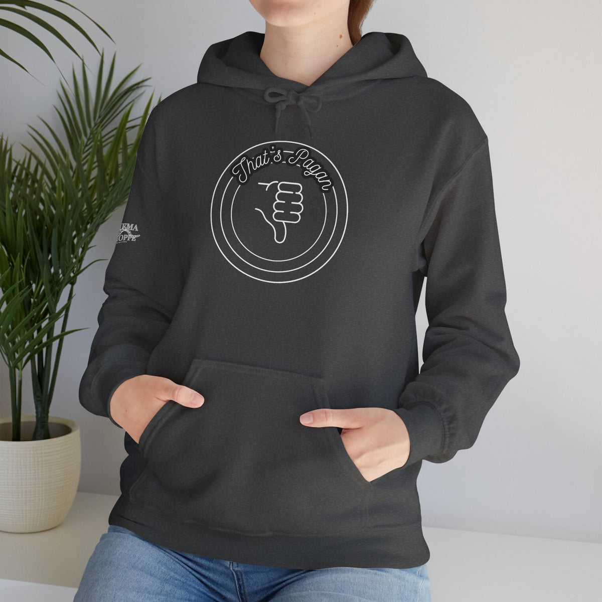 Thar's Pagan Thumbs Down Circle Hoodie — Retro Grunge Anti-Approval Graphic Sweatshirt