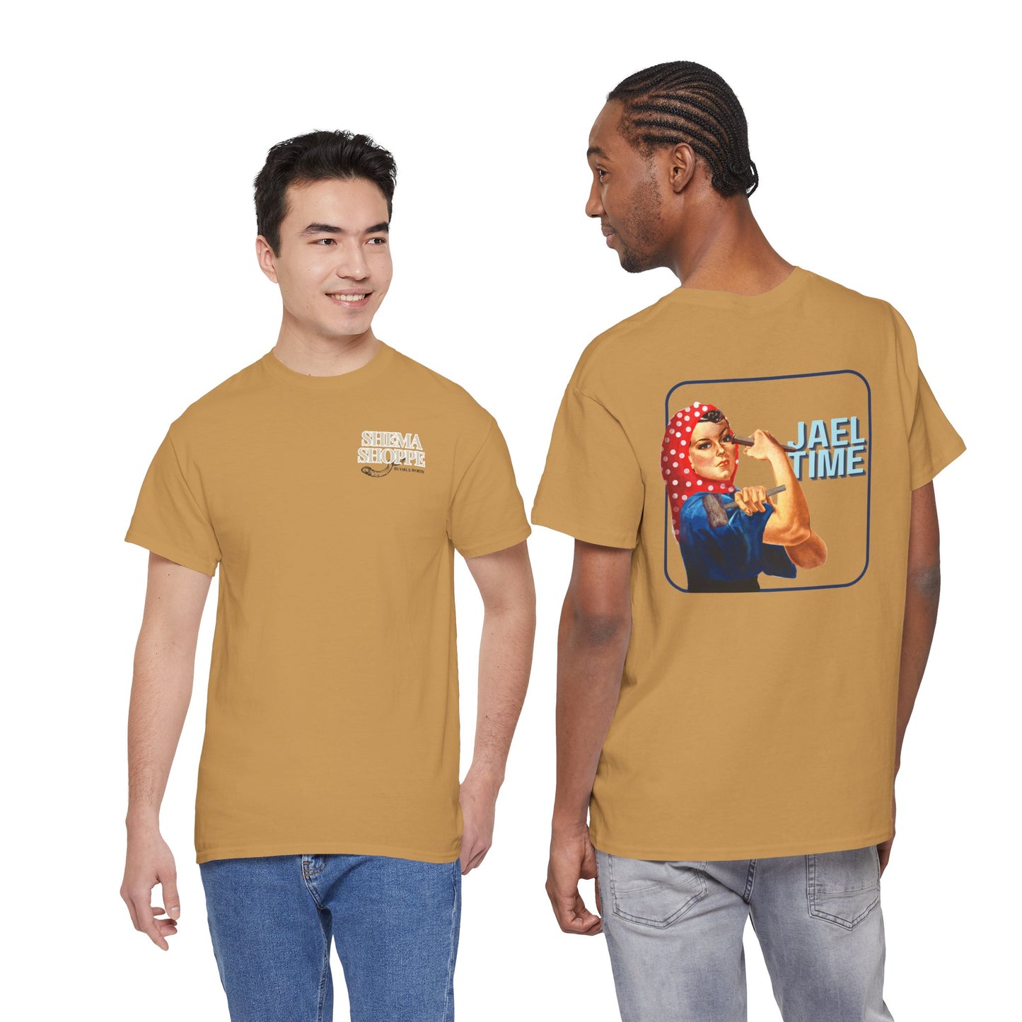 'Jael Time' Humorous Bible Story T-Shirt with Tent Peg and Hammer Design Cotton Tee