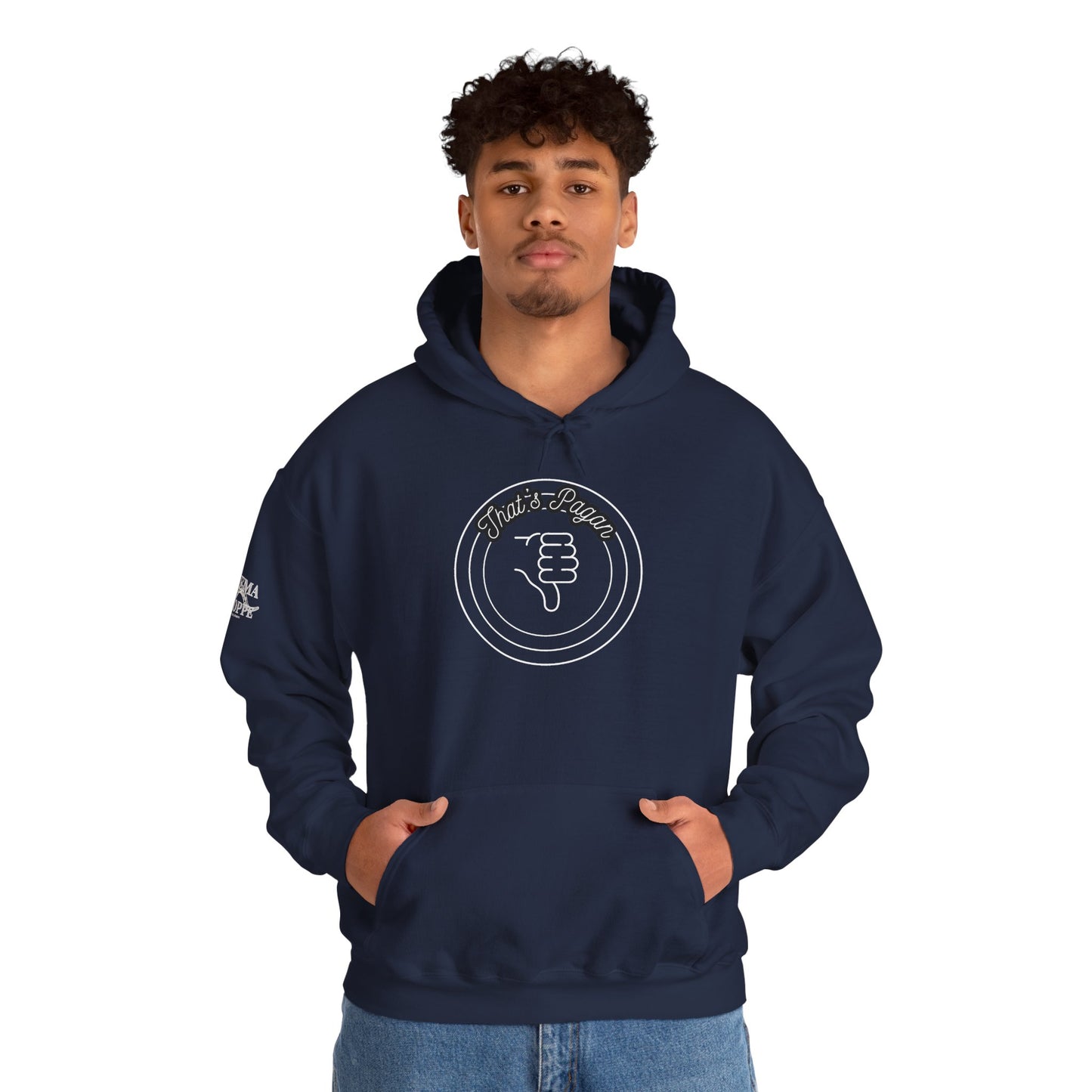 Thar's Pagan Thumbs Down Circle Hoodie — Retro Grunge Anti-Approval Graphic Sweatshirt