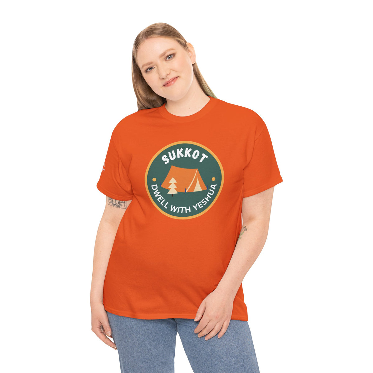 Sukkot Camping Tee — “Dwell With Yeshua” Biblical Feast T‑Shirt