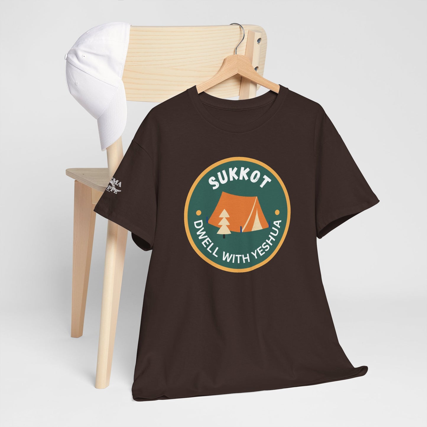 Sukkot Camping Tee — “Dwell With Yeshua” Biblical Feast T‑Shirt