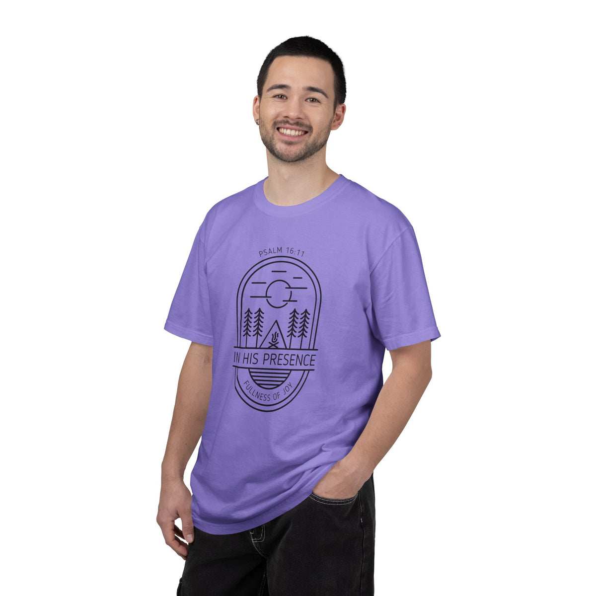 In His Presence T-Shirt — Psalm 16:11 Bible Verse Nature Comfort Colors Cotton Shirt