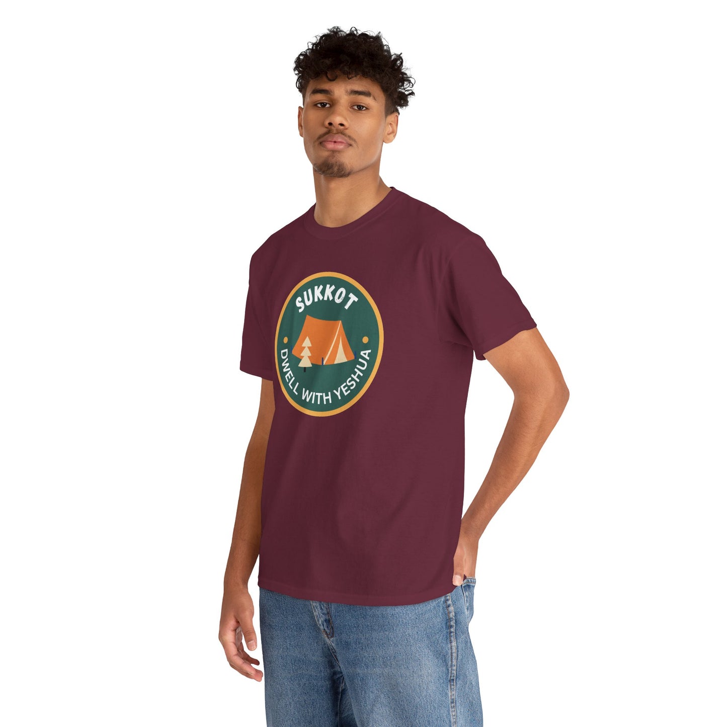 Sukkot Camping Tee — “Dwell With Yeshua” Biblical Feast T‑Shirt