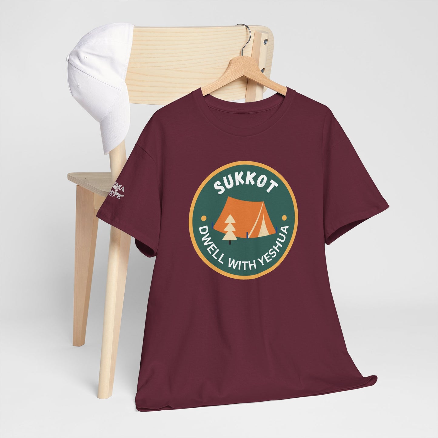 Sukkot Camping Tee — “Dwell With Yeshua” Biblical Feast T‑Shirt