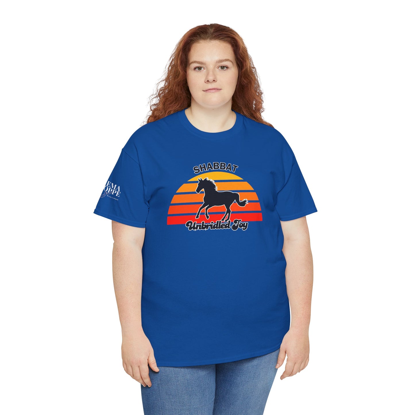 Shabbat Unbridled Joy Tee — Retro Horse Sabbath Sunset T‑Shirt