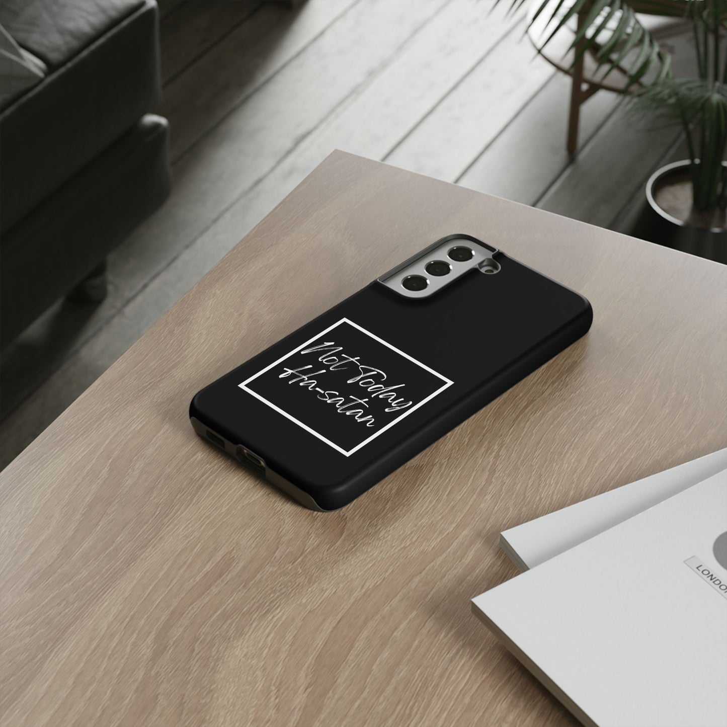 Phone Case- “Not Today Ha-satan” Black Tough Protective Cover Hebrew Humor