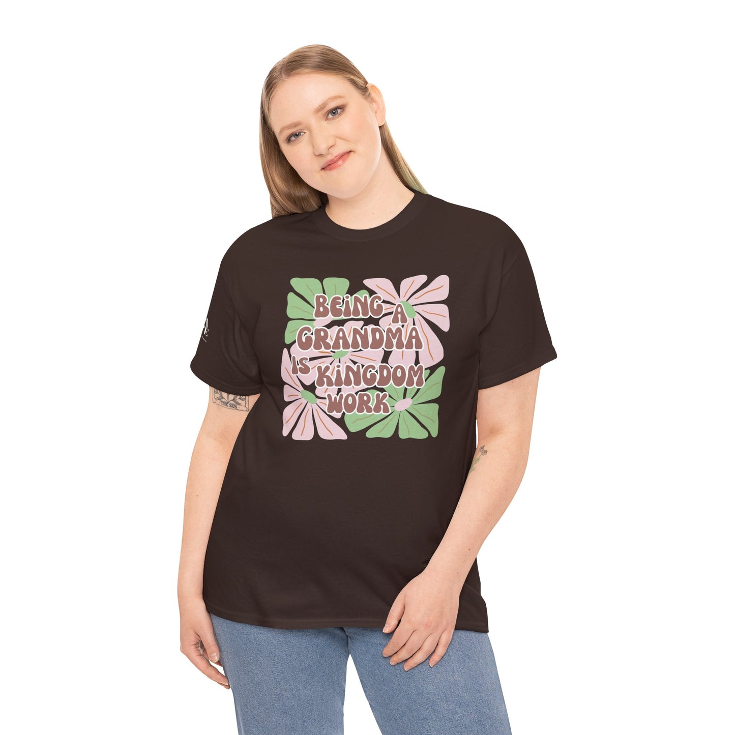 Being A Grandma Is Kingdom Work T-Shirt — Floral Retro Grandmother Appreciation Gift