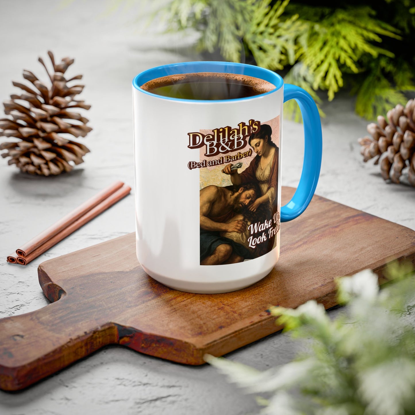 Funny Vintage Sampson Delilah's B&B Coffee Mug Bible Humor