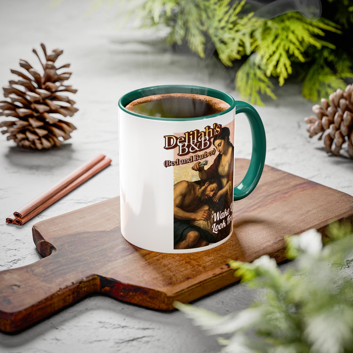 Funny Vintage Sampson Delilah's B&B Coffee Mug Bible Humor