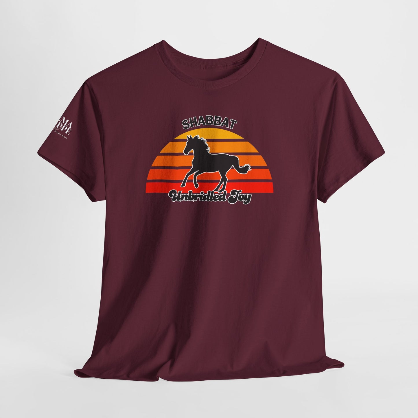 Shabbat Unbridled Joy Tee — Retro Horse Sabbath Sunset T‑Shirt