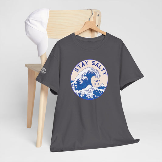 Stay Salty Surf T-Shirt — Coastal Wave Graphic with Matthew 5:13 (Hokusai-Inspired)