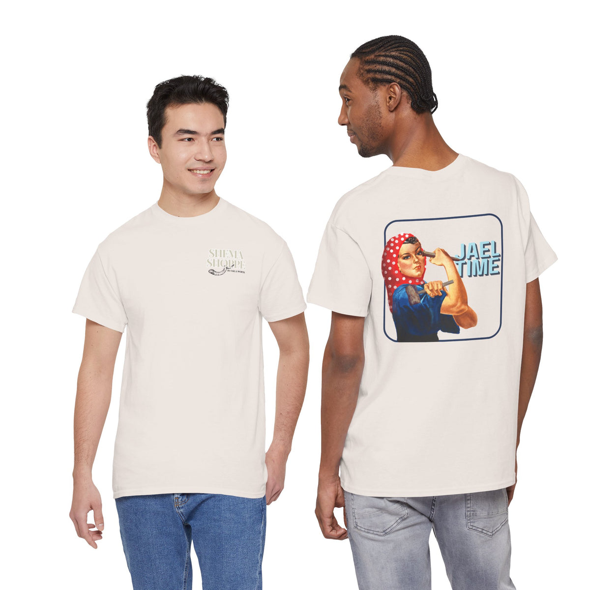 'Jael Time' Humorous Bible Story T-Shirt with Tent Peg and Hammer Design Cotton Tee