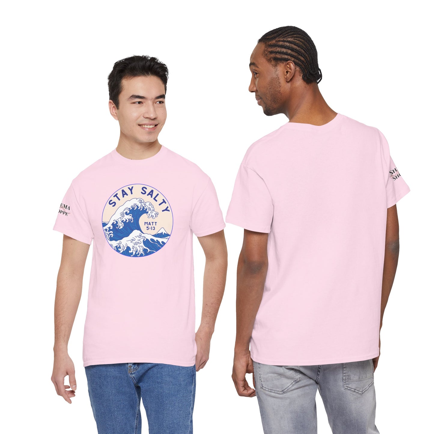 Stay Salty Surf T-Shirt — Coastal Wave Graphic with Matthew 5:13 (Hokusai-Inspired)