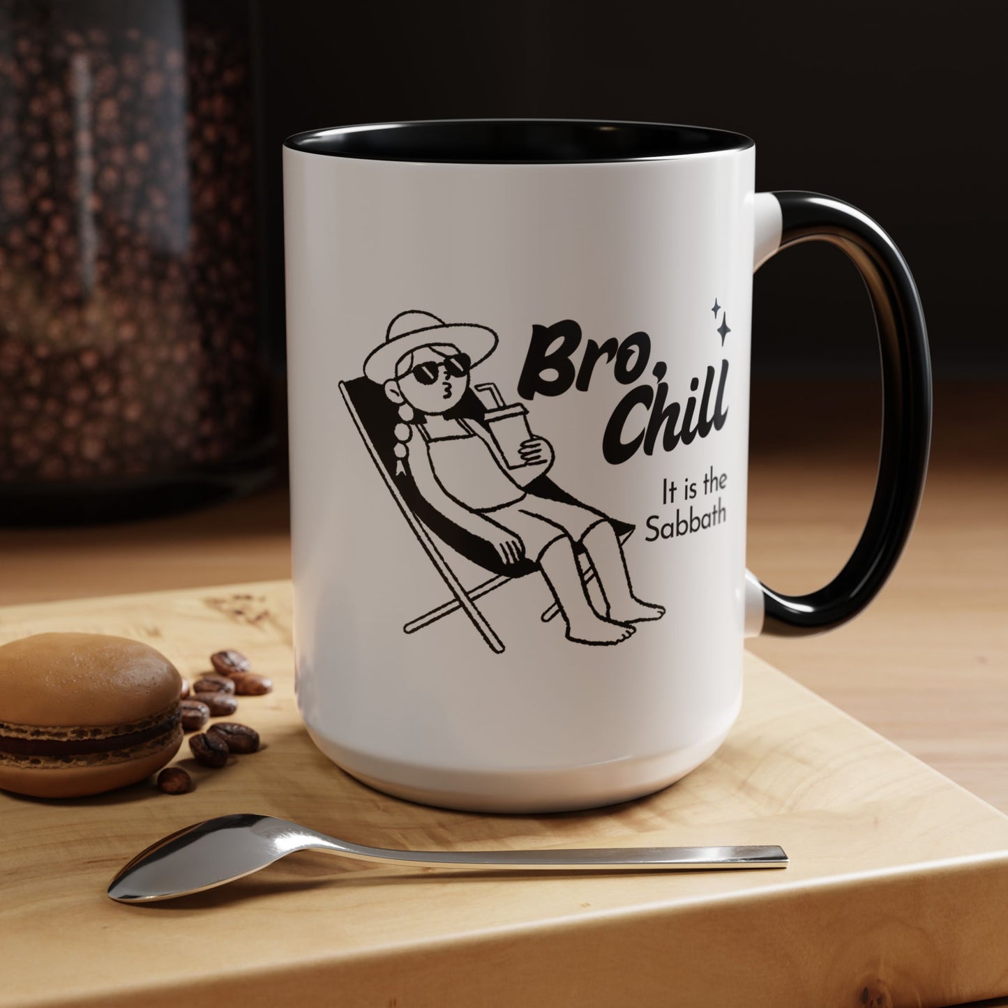 Bro, Chill Shabbat Themed Accent Coffee Mug, Relaxation Gift, Coffee Lover Gift, Cute Mug for Friends, Fun Coffee Cup