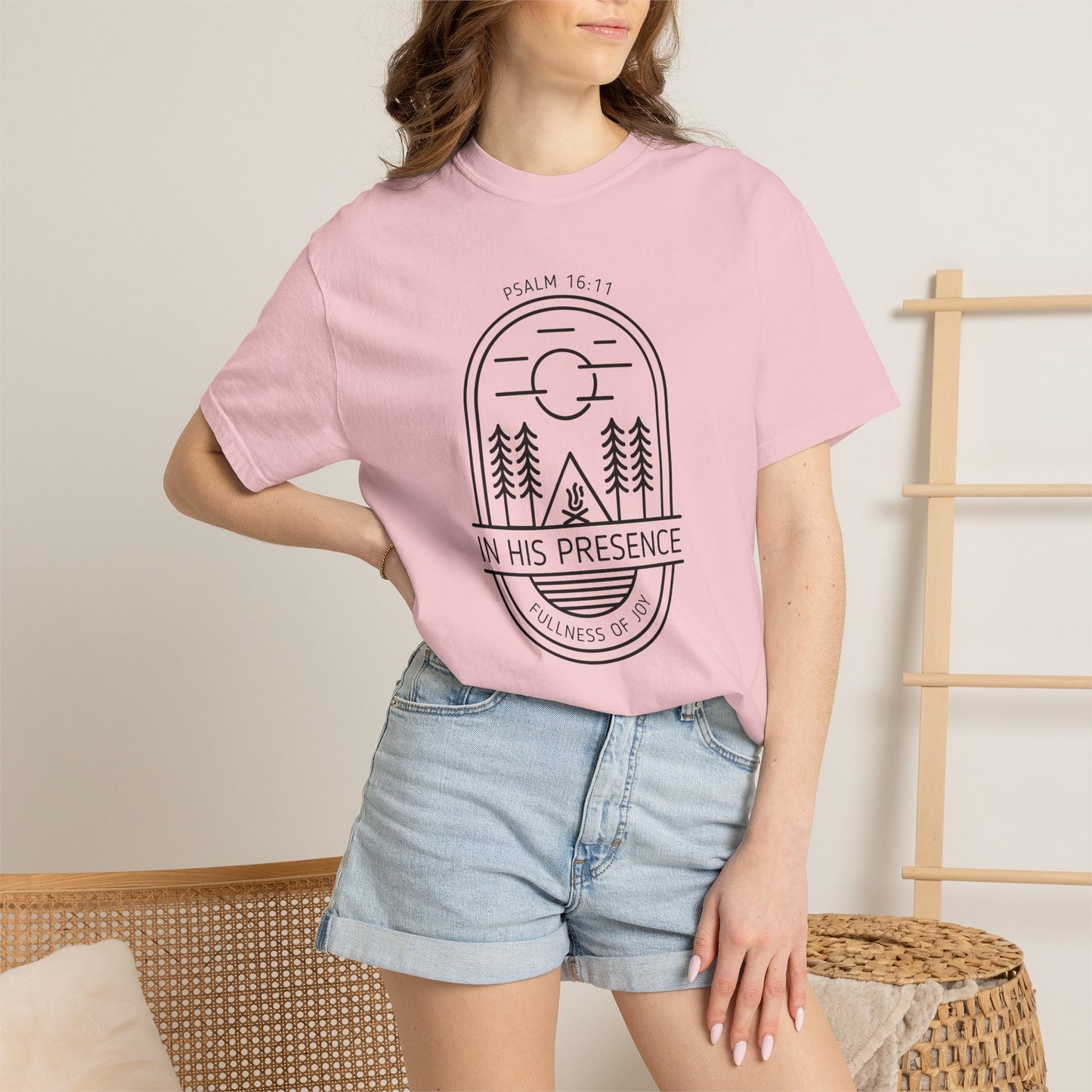 In His Presence T-Shirt — Psalm 16:11 Bible Verse Nature Comfort Colors Cotton Shirt