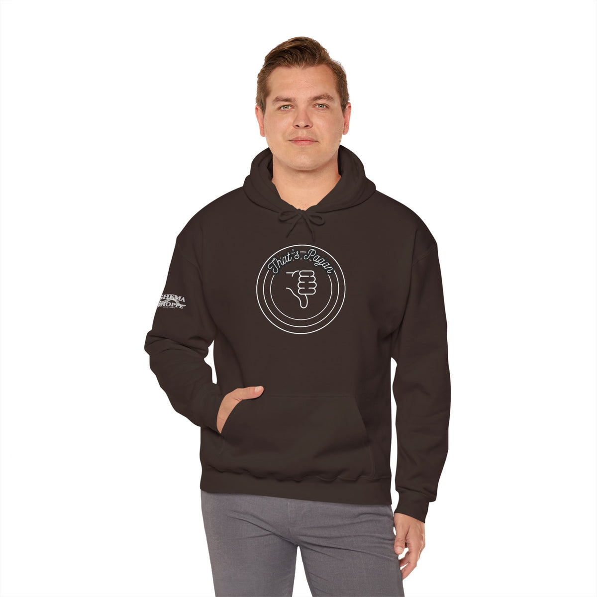 Thar's Pagan Thumbs Down Circle Hoodie — Retro Grunge Anti-Approval Graphic Sweatshirt