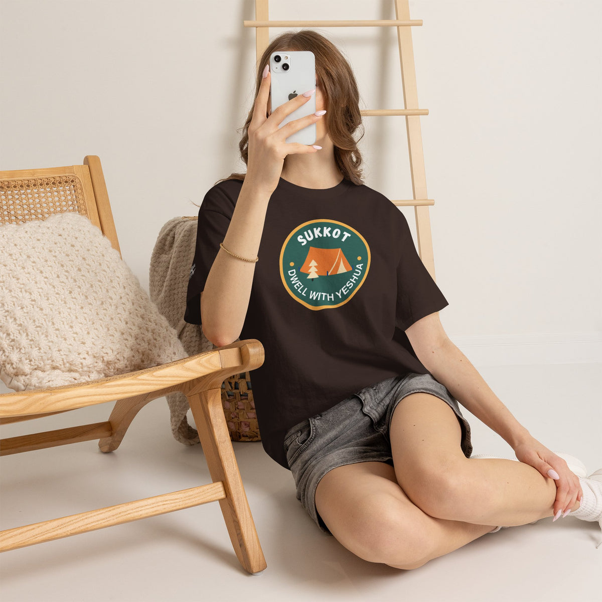 Sukkot Camping Tee — “Dwell With Yeshua” Biblical Feast T‑Shirt