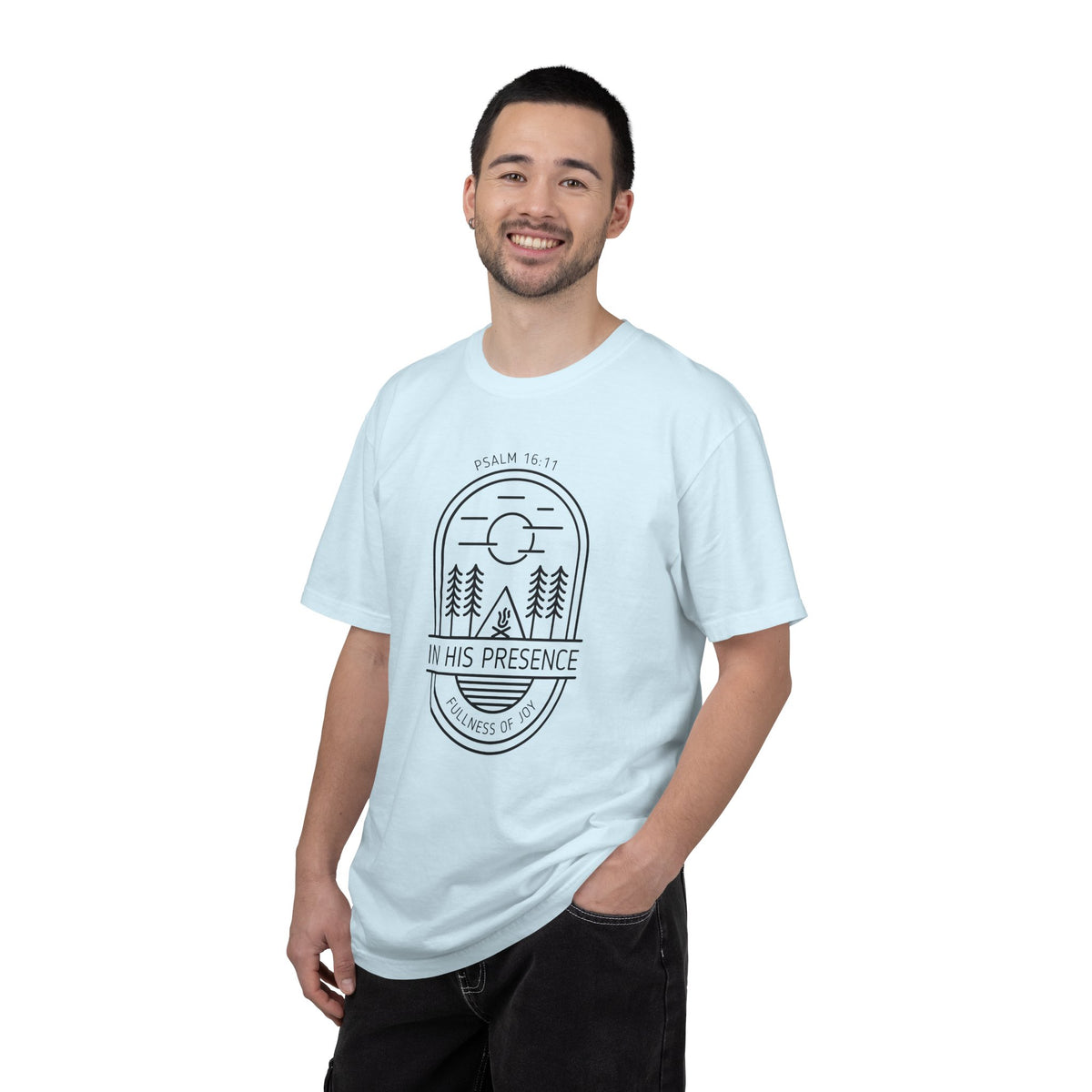 In His Presence T-Shirt — Psalm 16:11 Bible Verse Nature Comfort Colors Cotton Shirt