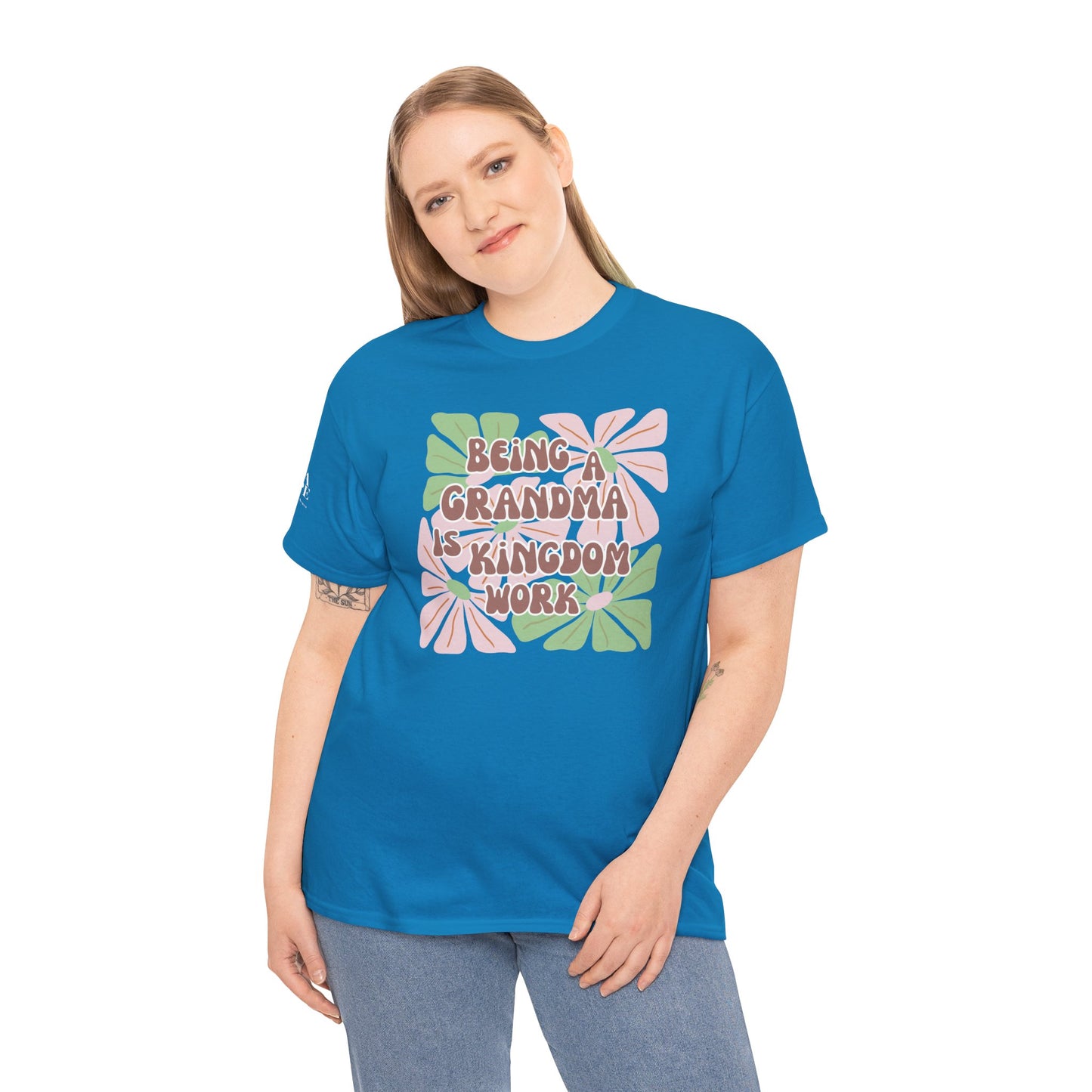 Being A Grandma Is Kingdom Work T-Shirt — Floral Retro Grandmother Appreciation Gift