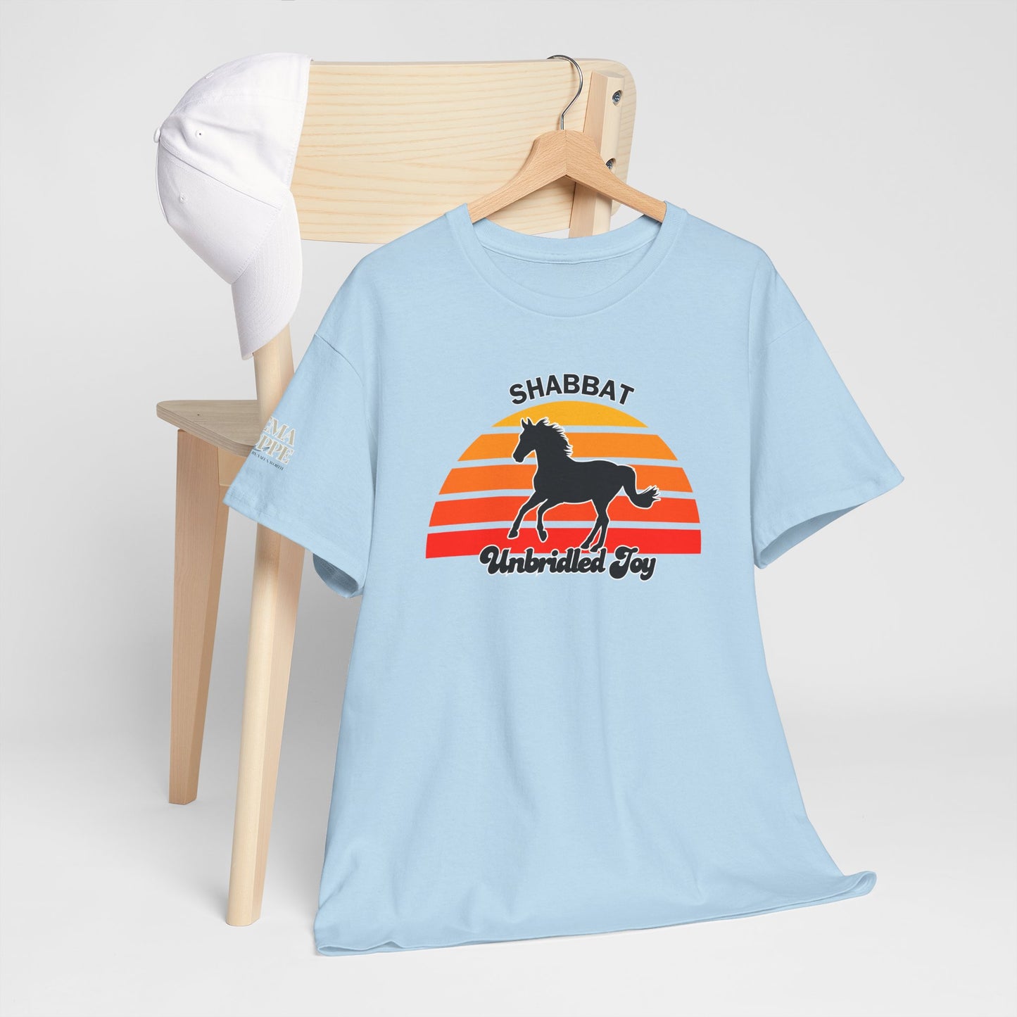 Shabbat Unbridled Joy Tee — Retro Horse Sabbath Sunset T‑Shirt