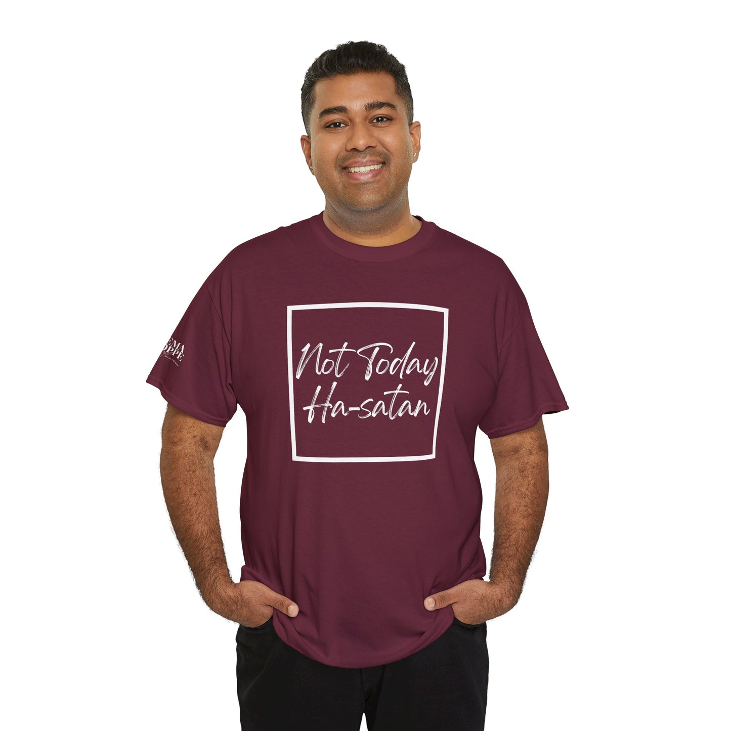 "Not Today Ha-satan" Cotton Tee Minimal Script Graphic Tee