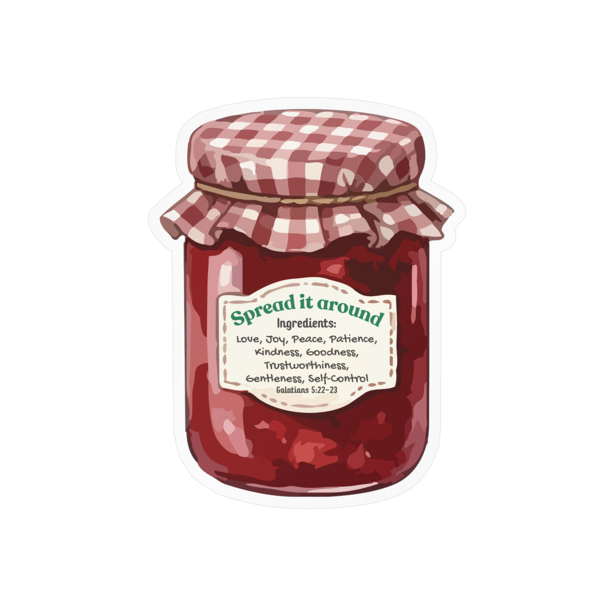 Jam Jar Fruit Of The Spirit Biblical Vinyl Sticker – “Spread It Around” Inspirational Kiss-Cut Decal