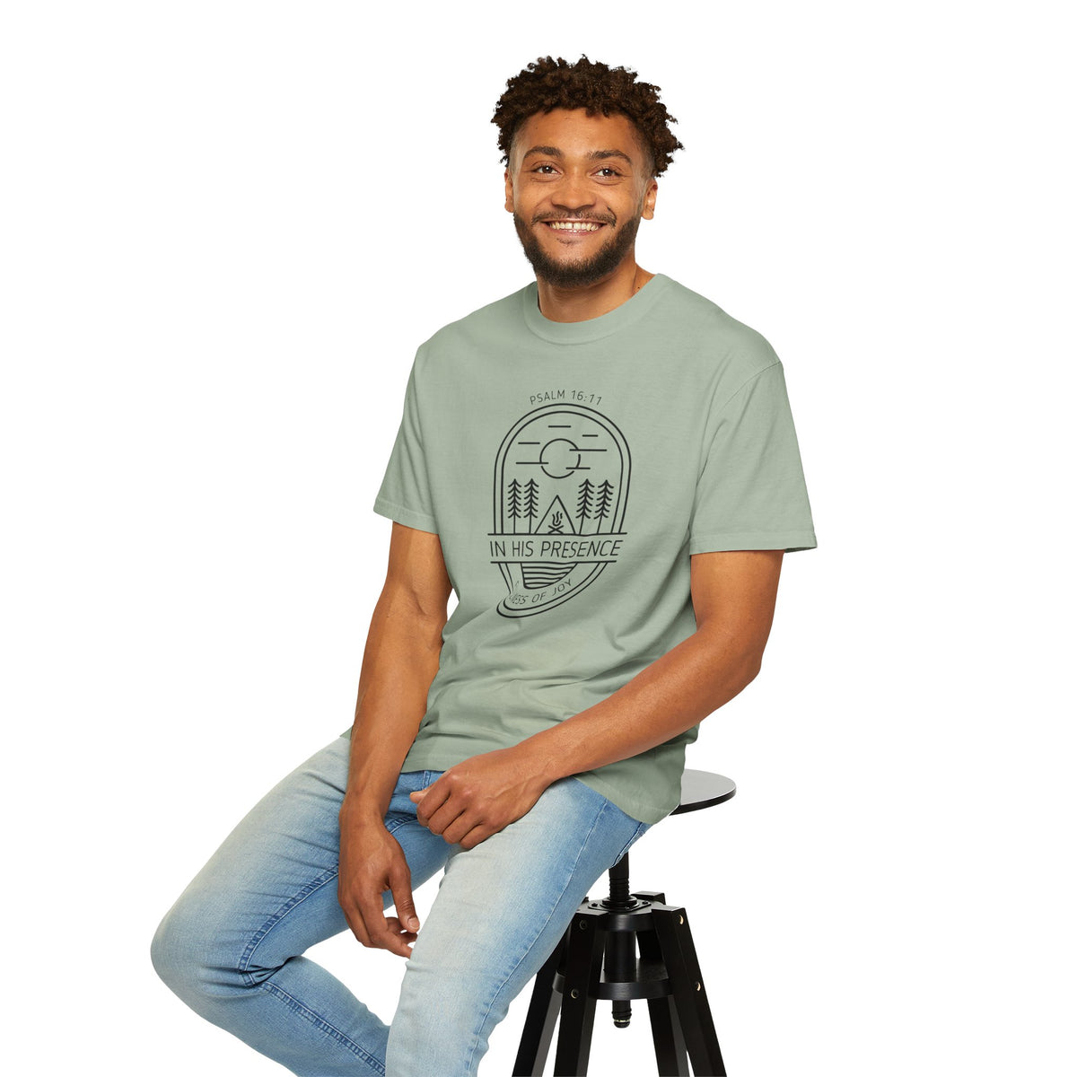 In His Presence T-Shirt — Psalm 16:11 Bible Verse Nature Comfort Colors Cotton Shirt