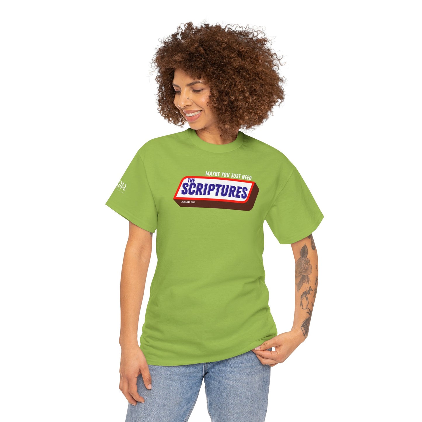 Scriptures Satisfy Heavy Cotton Tee Bible Humor