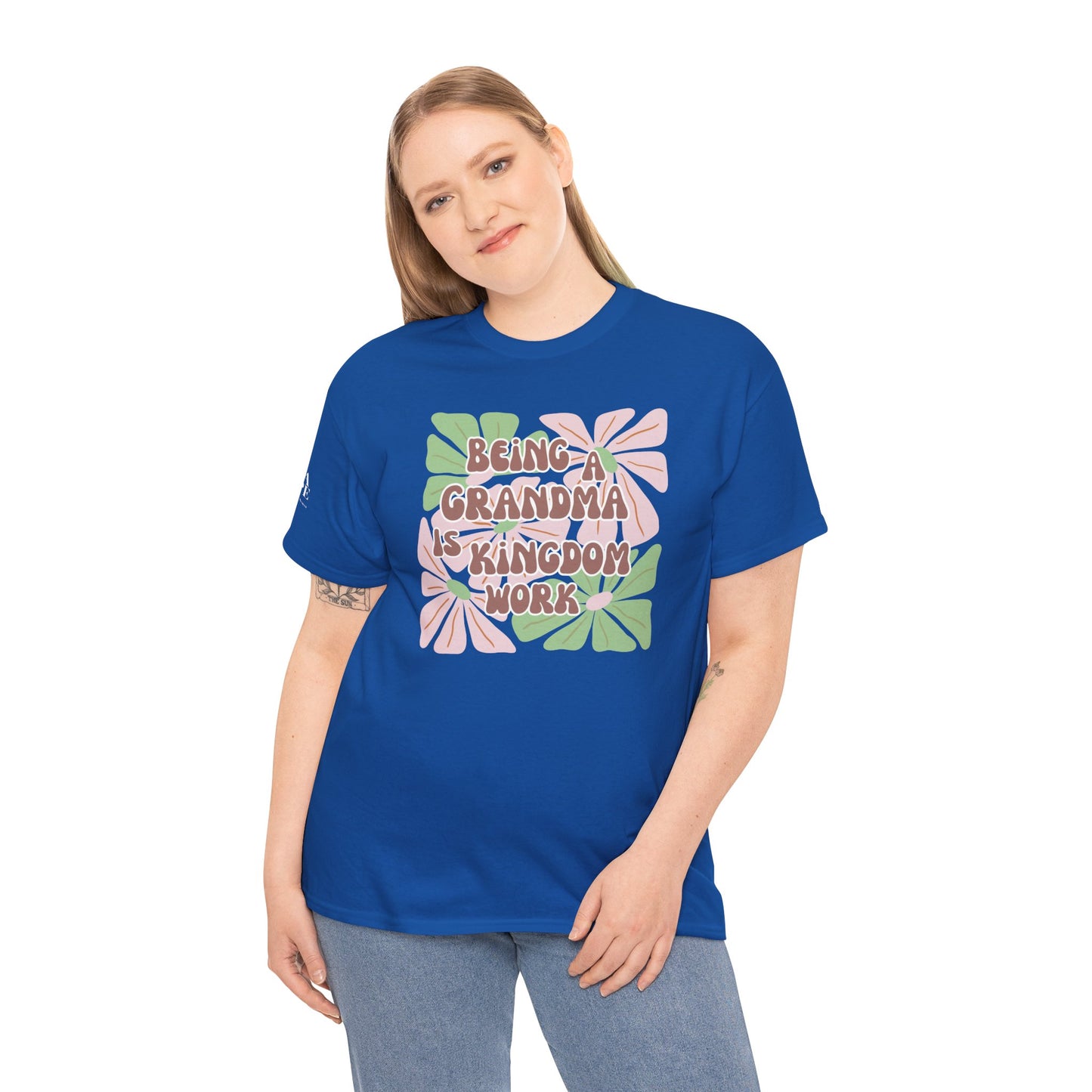 Being A Grandma Is Kingdom Work T-Shirt — Floral Retro Grandmother Appreciation Gift