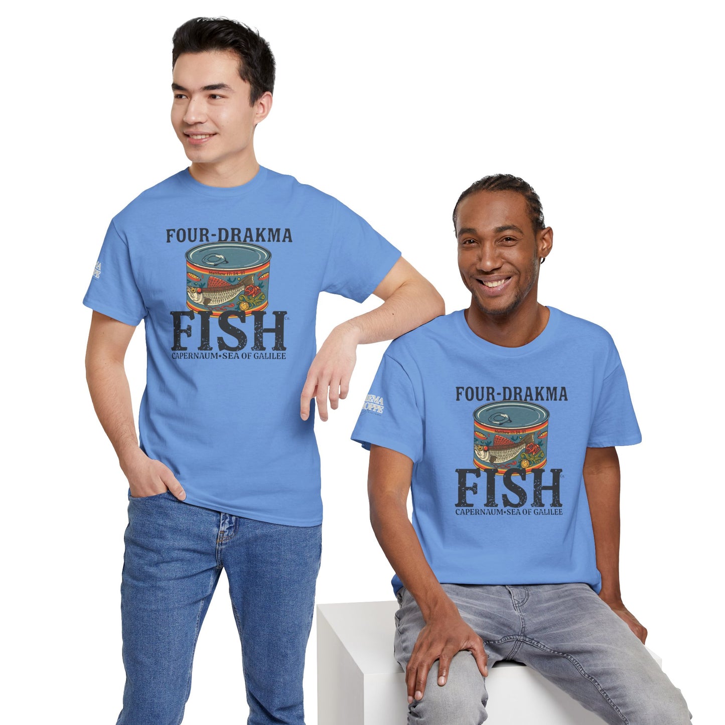 Vintage Four-Drachma Fish Co Matthew 17:24-27 Unisex Tee for Fishermen and Bible Enthusiasts
