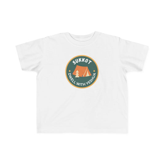 Sukkot Toddler Tee — “Dwell with Yeshua” Camping Badge (Canada)